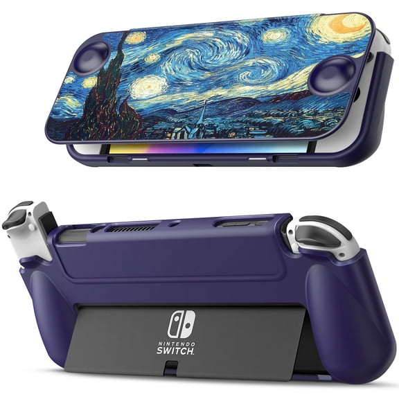 Fintie Case for Nintendo Switch OLED Model 2021 [Screen Safe] Slim Flip Protective Soft TPU Shell with Magnetically Detachable Front Cover & Ergonomic Grip, Starry Night