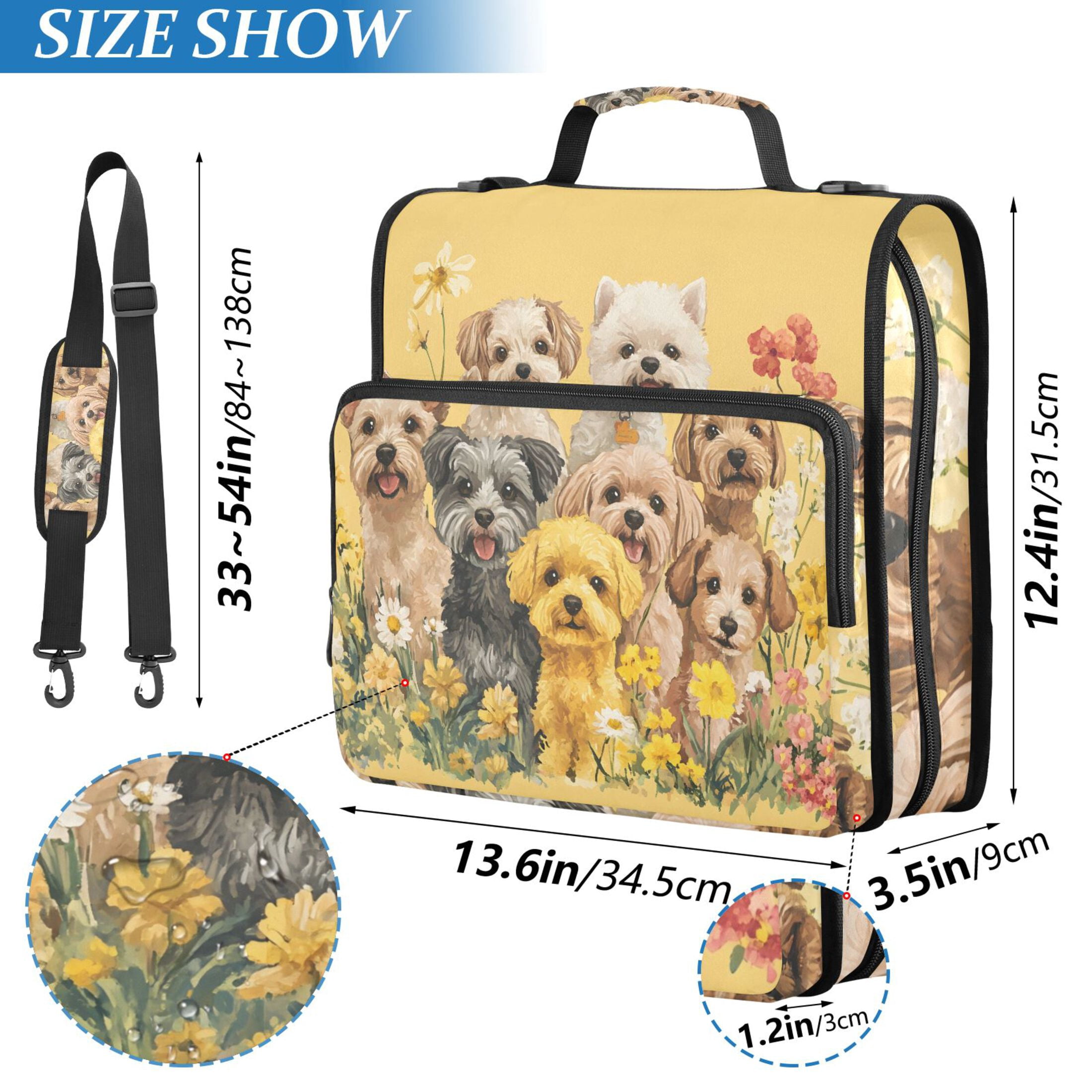 3 Ring Zipper Binder with Shoulder Strap Waterproof Trapper Keeper 2 Inch D-Ring 500 Sheets Capacity Cute Dogs with Happy and Joyful