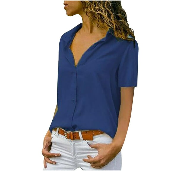 Mittory Womens Button Down Shirt Bust Pocket Short Sleeve Blouses Business Casual Work Tops Summer Outfits
