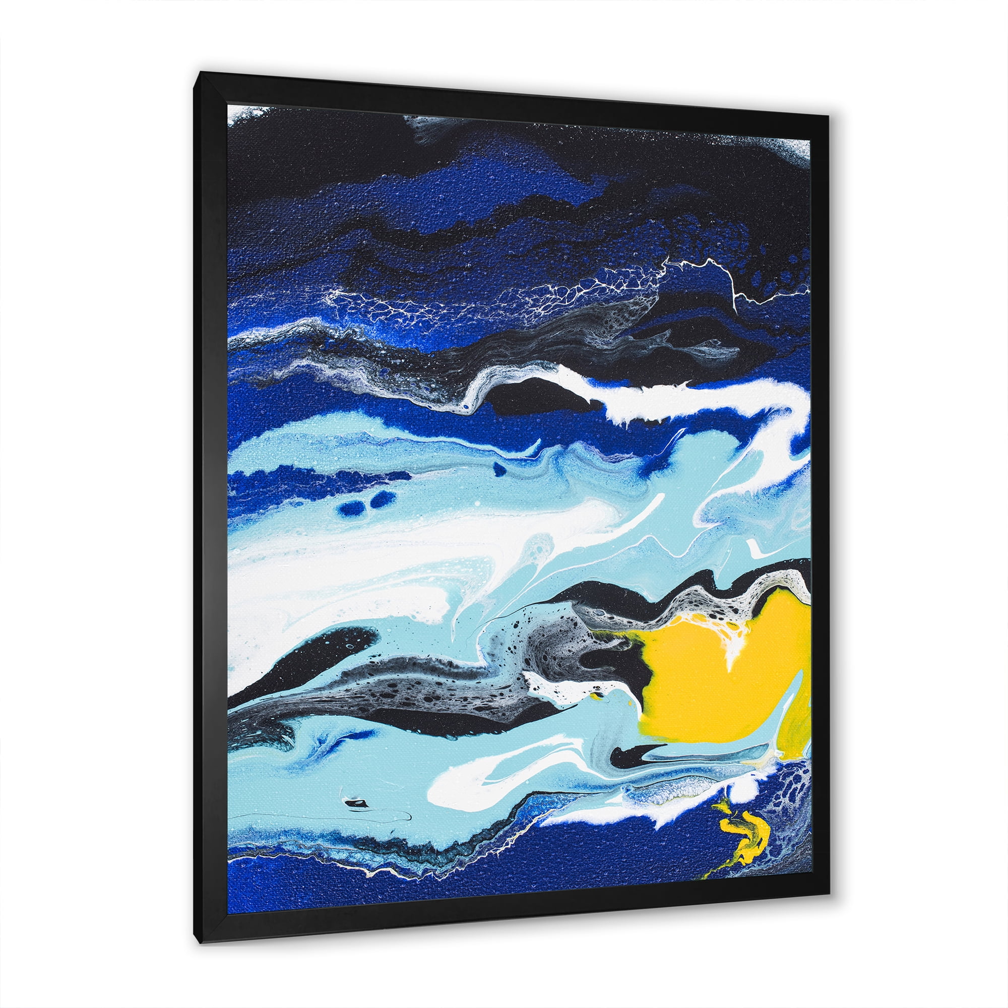 Designart 'Abstract Composition In Blue and Yellow VIII' Modern Framed Art Print