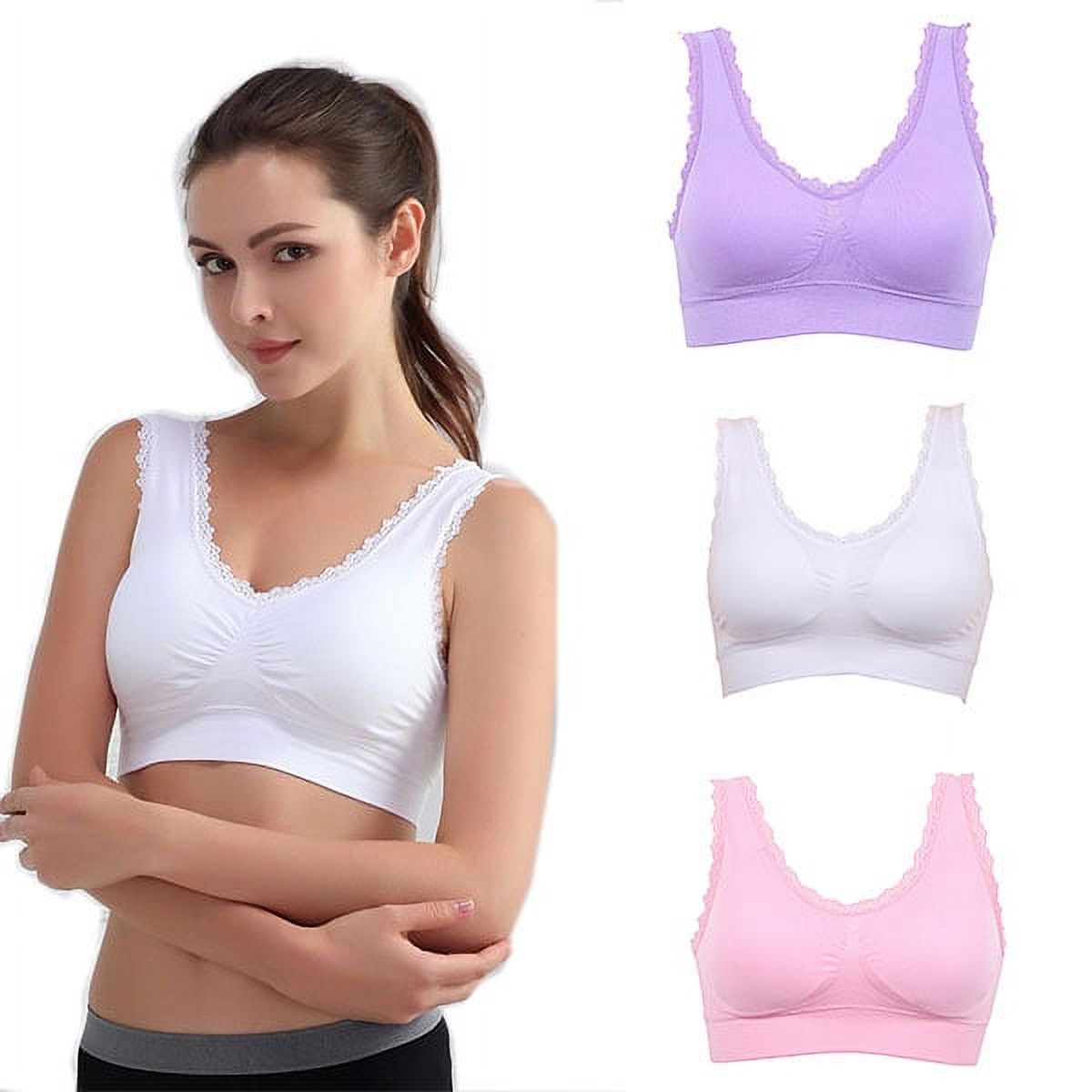 Women Sports Summer Bra Padded Bra Lace Crop Top Stretch Fitness Gym Yoga Outdoor Athletic Vest Black XL - image 3 of 11
