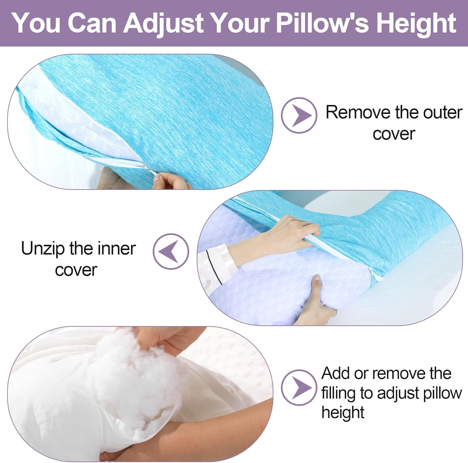 Cooling U Shaped Pillow for Neck, Contour Shoulder Pillow for Side Sleepers, Ergonomic Body Pillows for Adults, Hug Pillow with Washable Cover for Back, Shoulder Pressure Reduce (Light Blue)