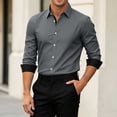 thumbnail image 4 of Long Sleeve Shirts for Men Slim Fit Collar Tshirts Dressy Button Down Work Tops Lightweight Business Casual Tee Shirts Gray S, 4 of 8