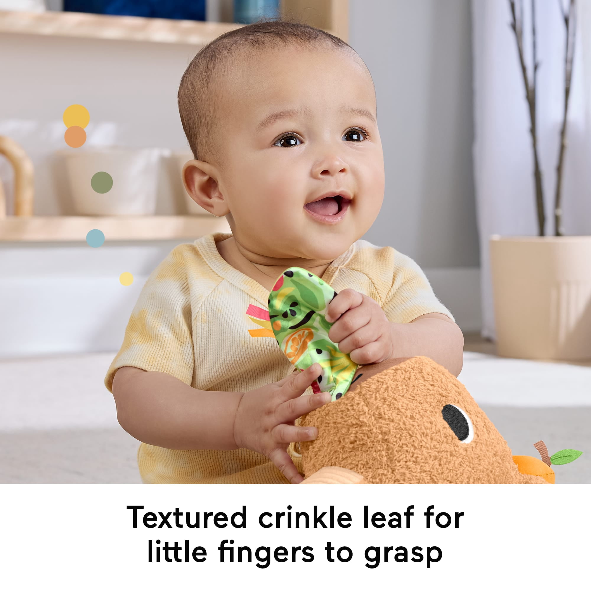 Fisher-Price Snuggly Snacky Capybara Plush Baby Sensory Toy with Teether & Rattle for Newborns