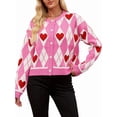 thumbnail image 3 of Women'S Color Block Button Down Cropped Cardigan V Neck Long Sleeve Sweater Jackets Rose Red S, 3 of 8