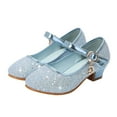 thumbnail image 3 of ZHOGXU Big Girls Dance Shoes Soft Sole Non Sequins Design Snap Closure Comfortable Fashion Performance Shoes Blue 4-4.5 Years, 3 of 5