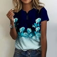 thumbnail image 2 of WXLWZYWL Womens Summer Tops Casual Printing Shirts Short Sleeve Loose Tee Tops V Neck Blouse Blue, 2 of 5