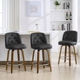 thumbnail image 3 of WOOW DEPOT Button-tufted Swivel Bar Stools Set of 1, 26" Upholstered PU Leather Barstools w/ Mid-back Wood Legs Large Seat, Mid Century Modern Bar Chair Island Stool for Kitchen Counter, 3 of 11