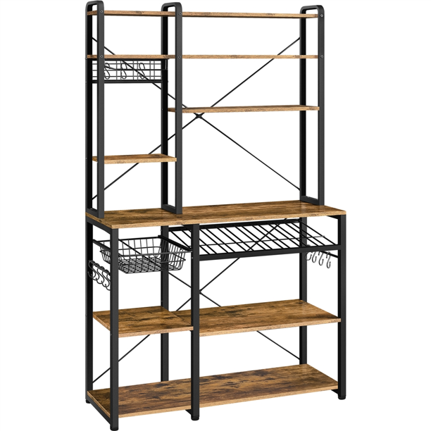 Easyfashion 71inch H Baker's Rack Free Standing Microwave Stand, Rustic