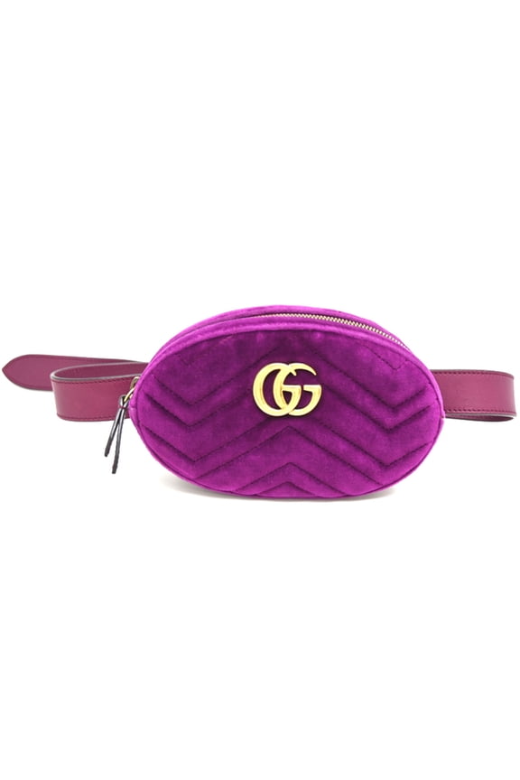 Pre-Owned Gucci GG Marmont Waist Bag, Women's Pouch, 476434, Velour, Purple
