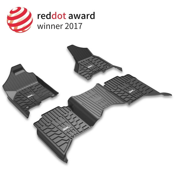 3W Floor Mats for Dodge Ram (2013-2018) - Full Set All Weather Ram 1500 Crew Cab Floor Mats Liners with Non-Toxic TPE 1st & 2nd Row seat Carpet Mats (Not for Quad Cab), Black