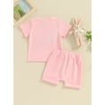 thumbnail image 4 of Jxzom Toddler Baby Girl Easter Outfit 6M 12M 18M 2T 3T Fuzzy Letter Embroidery Short Sleeve Tops Solid Shorts Summer Clothes Set, 4 of 8