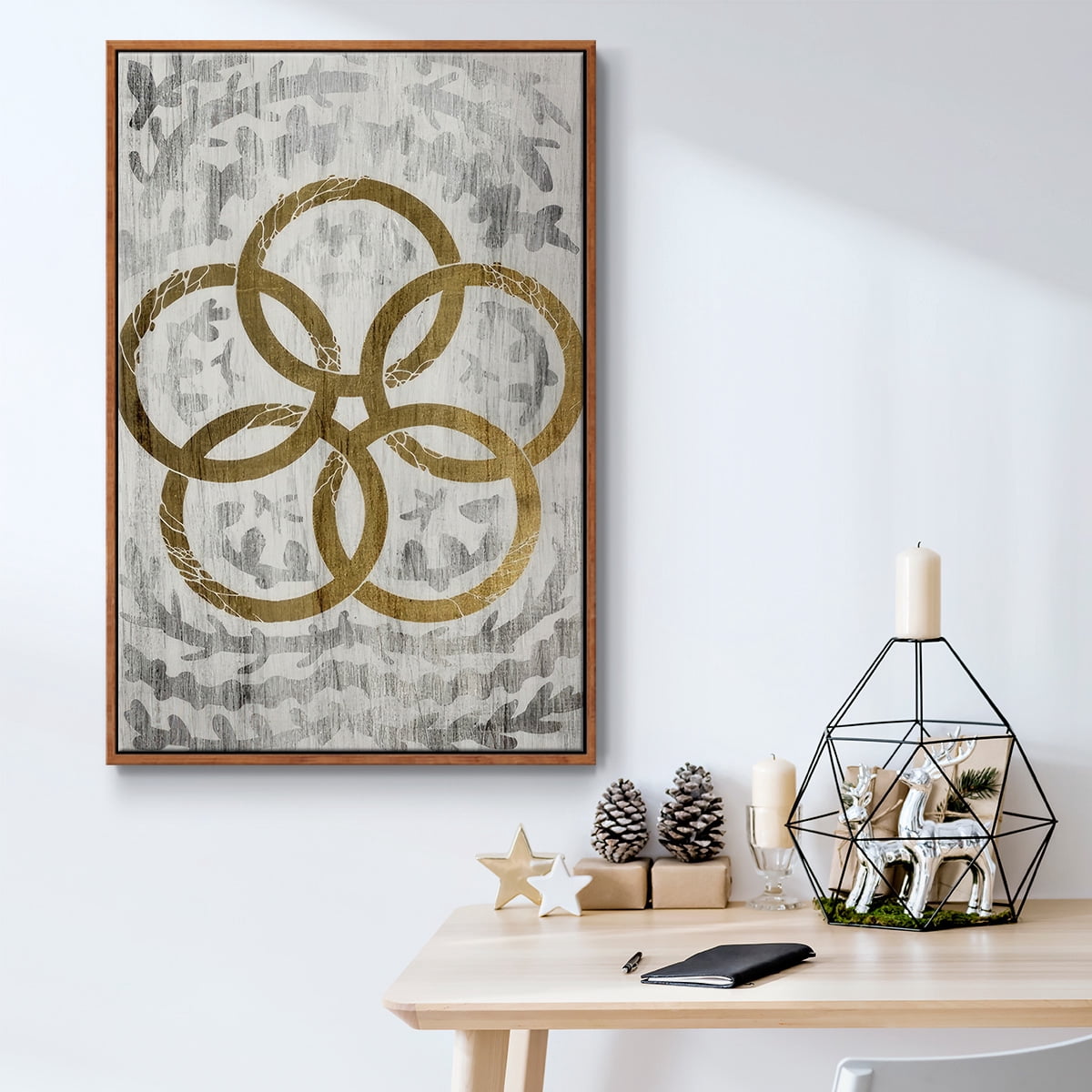 Five Golden Rings - Gold Leaf Holiday - Framed Gallery Wrapped Holiday Canvas - 25 x 37 - Rosewood Frame