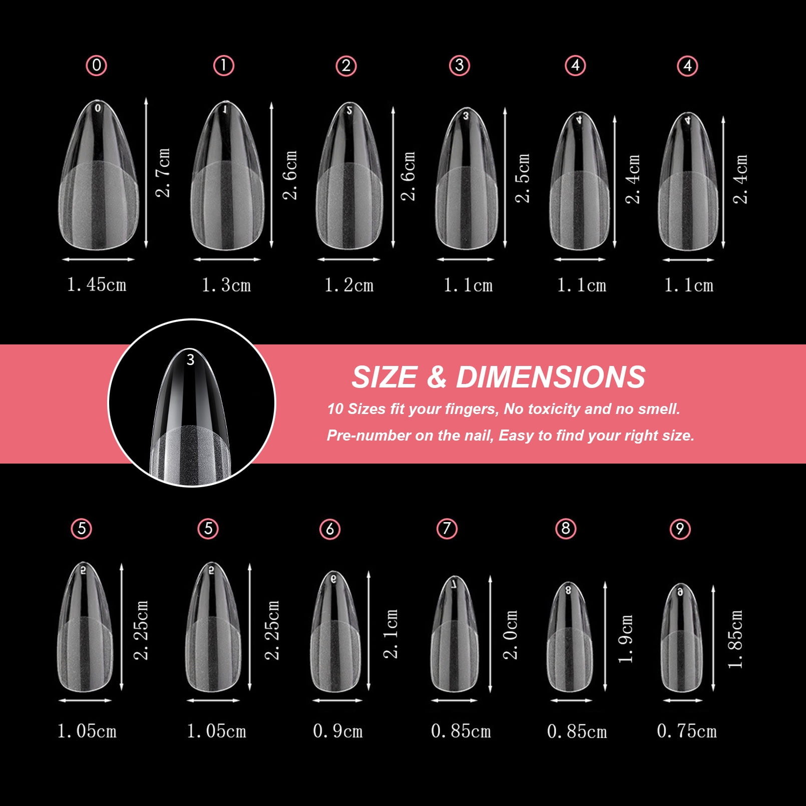 FITDON 240PCS Stiletto False Nail Tips, Clear Medium Almond Acrylic Nail Tips Full Cover Artificial Fake Nails
