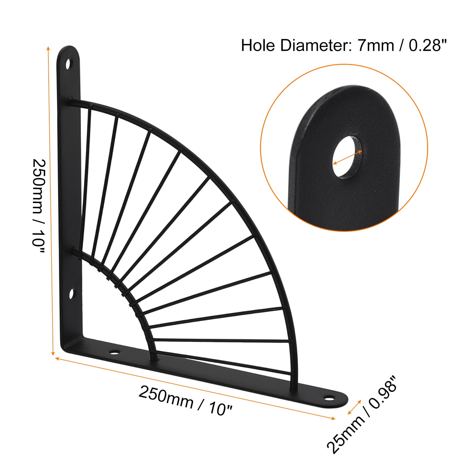 Uxcell Decorative Shelf Brackets, 2 Pack 250mm Industrial Metal Brackets , Black