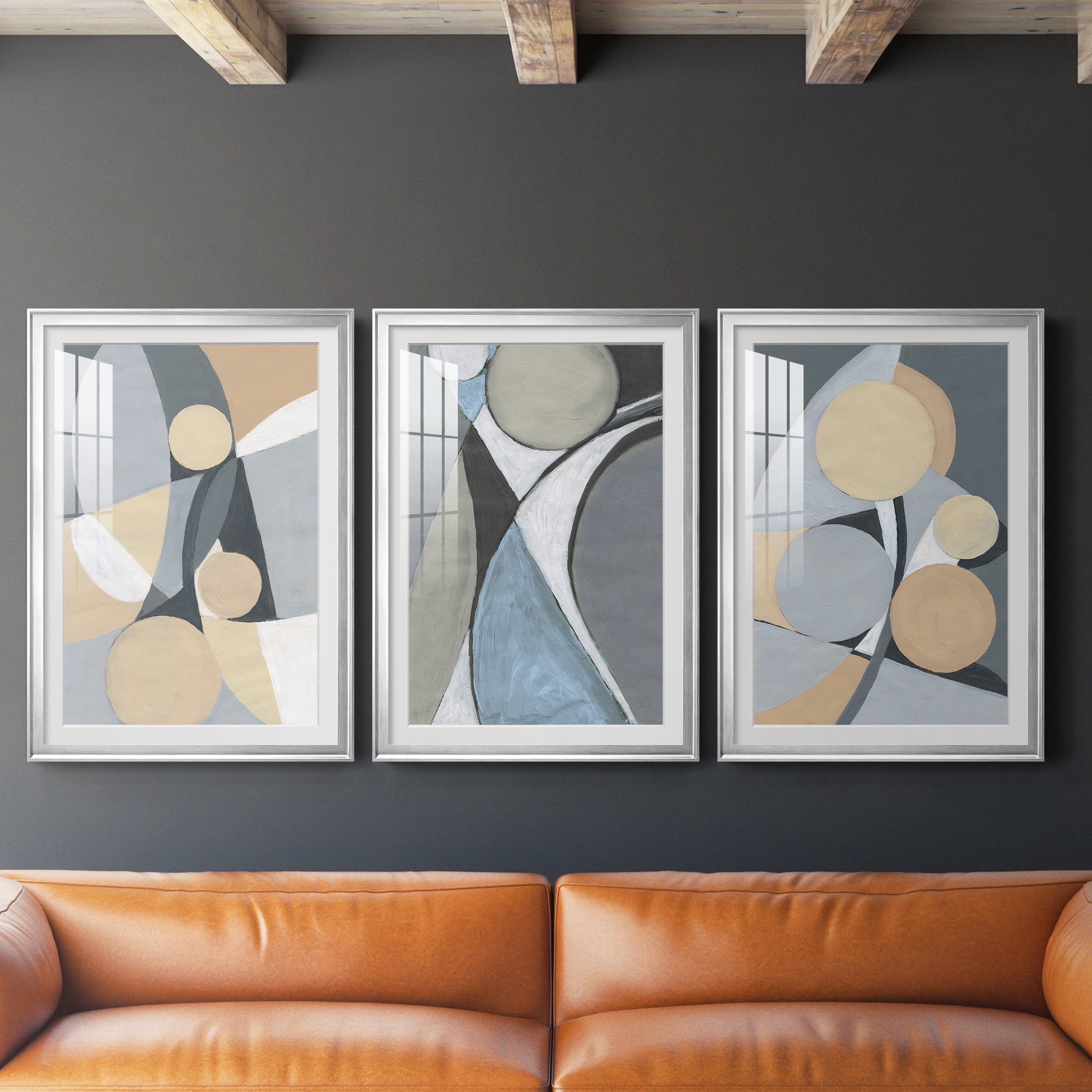 &nbsp;A Soft Jeweled Geometric II Premium Framed Prints Set of 3 - Ready to Hang - 26.5 x 36.5 Each - Silver Frame
