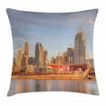 thumbnail image 1 of Cincinnati Throw Pillow Cushion Cover, Alleyway Landline Buildings near the Stadium Waterfront Orange Grey Hues City, Decorative Square Accent Pillow Case, 18" X 18", Multicolor, by Ambesonne, 1 of 2