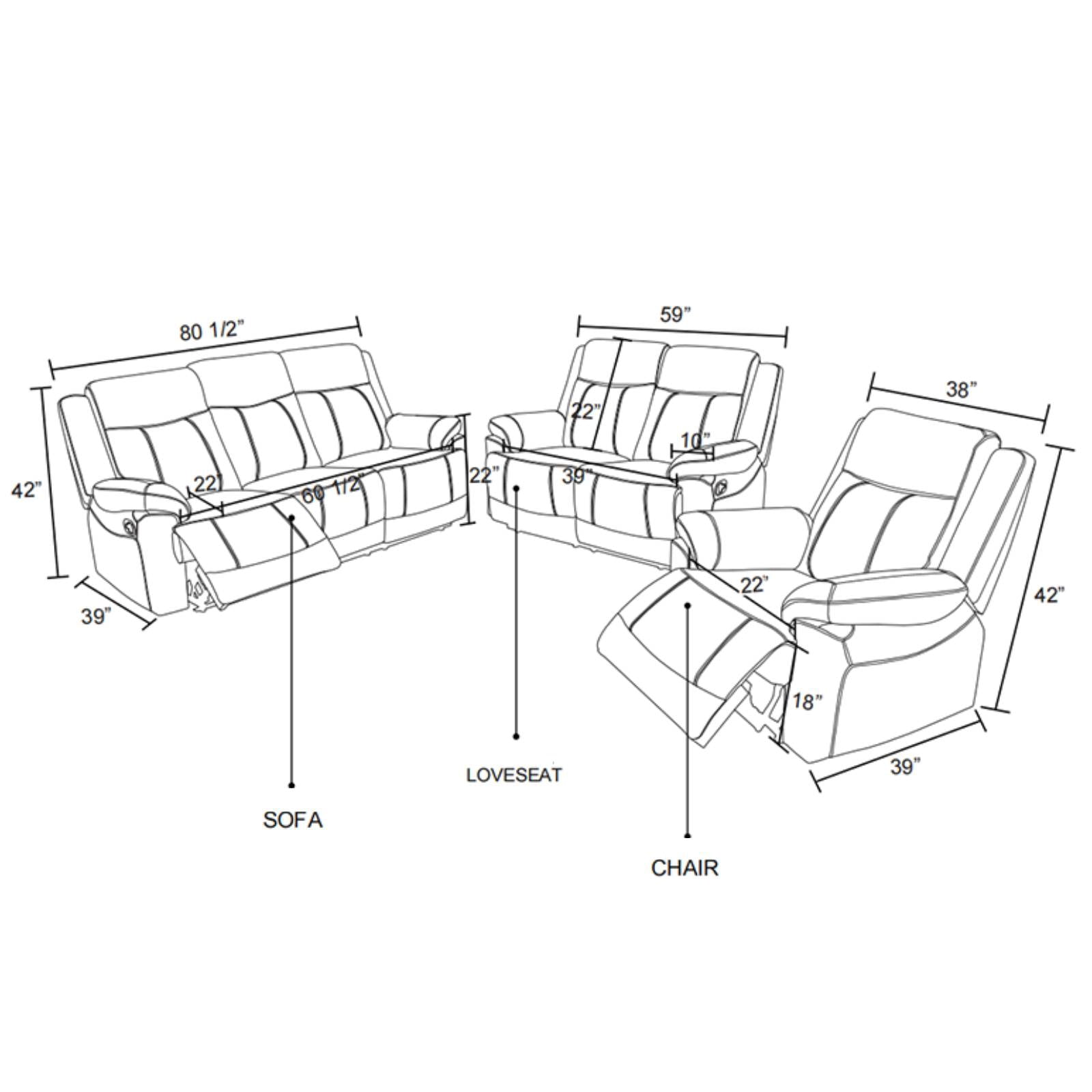 Modern Leather Reclining Sofa Chairs,3 Seater Lazy Boy Sofa Chair Manual Nursery Recliner ,Black