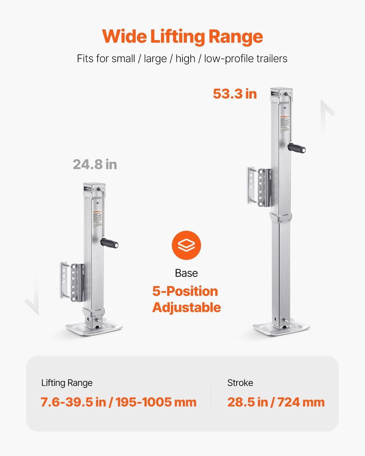 Heavy Duty Trailer Jack Stand with Handle, 8000 lbs Static Load, 28.5" Lift Height for Utility, Horse, RV, and Boat Trailers.