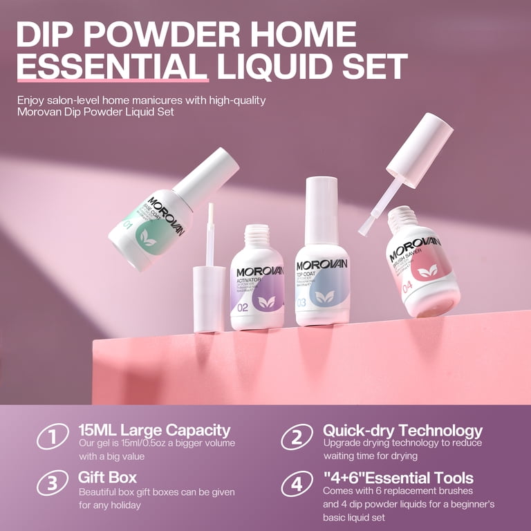 MOROVAN Dip Powder Liquid Set, 4-Piece with Brush photo 5