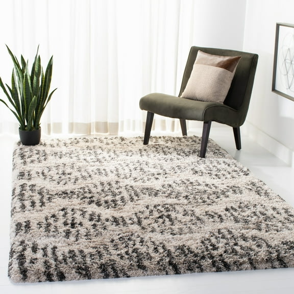 SAFAVIEH Iceland Milton Chevron Shag Area Rug, Cream/Grey, 3' x 5'