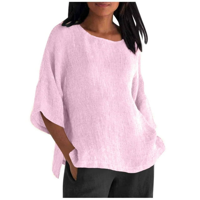 WEIYLL T-Shirts pour Femmes Couleur Unie Col Rond Manches 3/4 Pk1 Tops Tailles XXXXXL