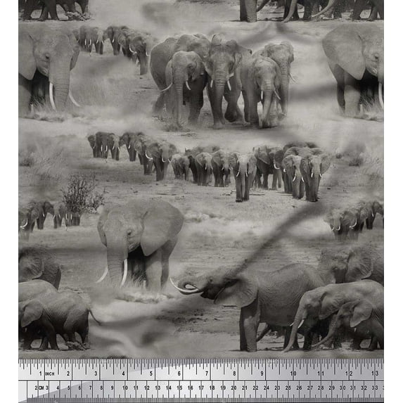 Soimoi Cotton Duck Fabric tree & elephant Animal Print Fabric by the Yard 56 Inch Wide