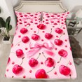 thumbnail image 2 of Manfei Lovely Sweet Cherry Twin Sheet Sets,Cartoon Bowtie Ribbon Twin Fitted Sheet,Red Pink Flat Sheet For Girls,Microfiber Bedroom Decor,3 Pieces, 2 of 7