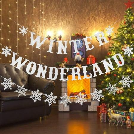 Silver Winter Wonderland Snowflake Banner - Glitter Cardstock, For Birthday, Baby Shower, Party Decor