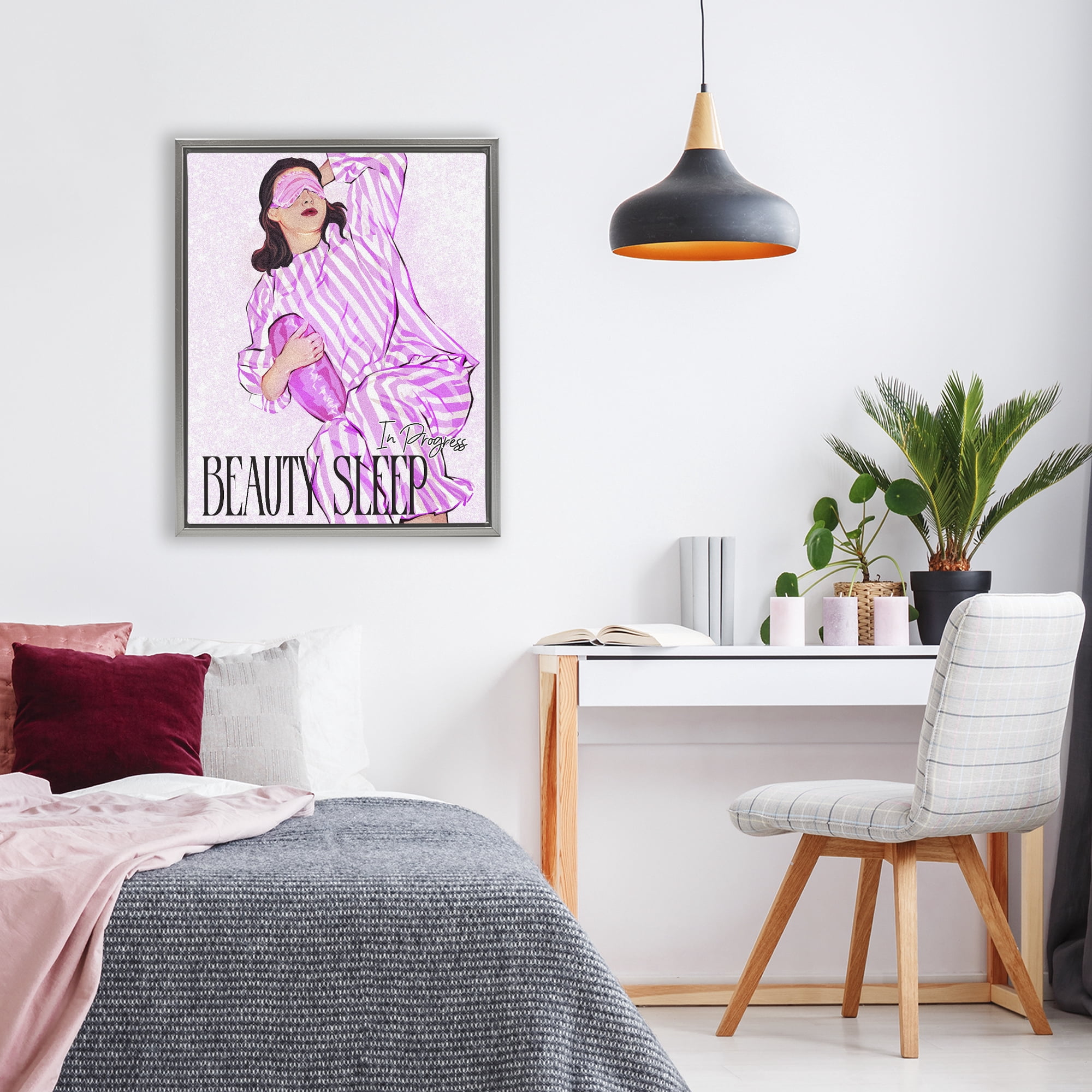 Stupell Industries Beauty Sleep In Progress Gray Framed Floater Canvas Wall Art, design by Ziwei Li