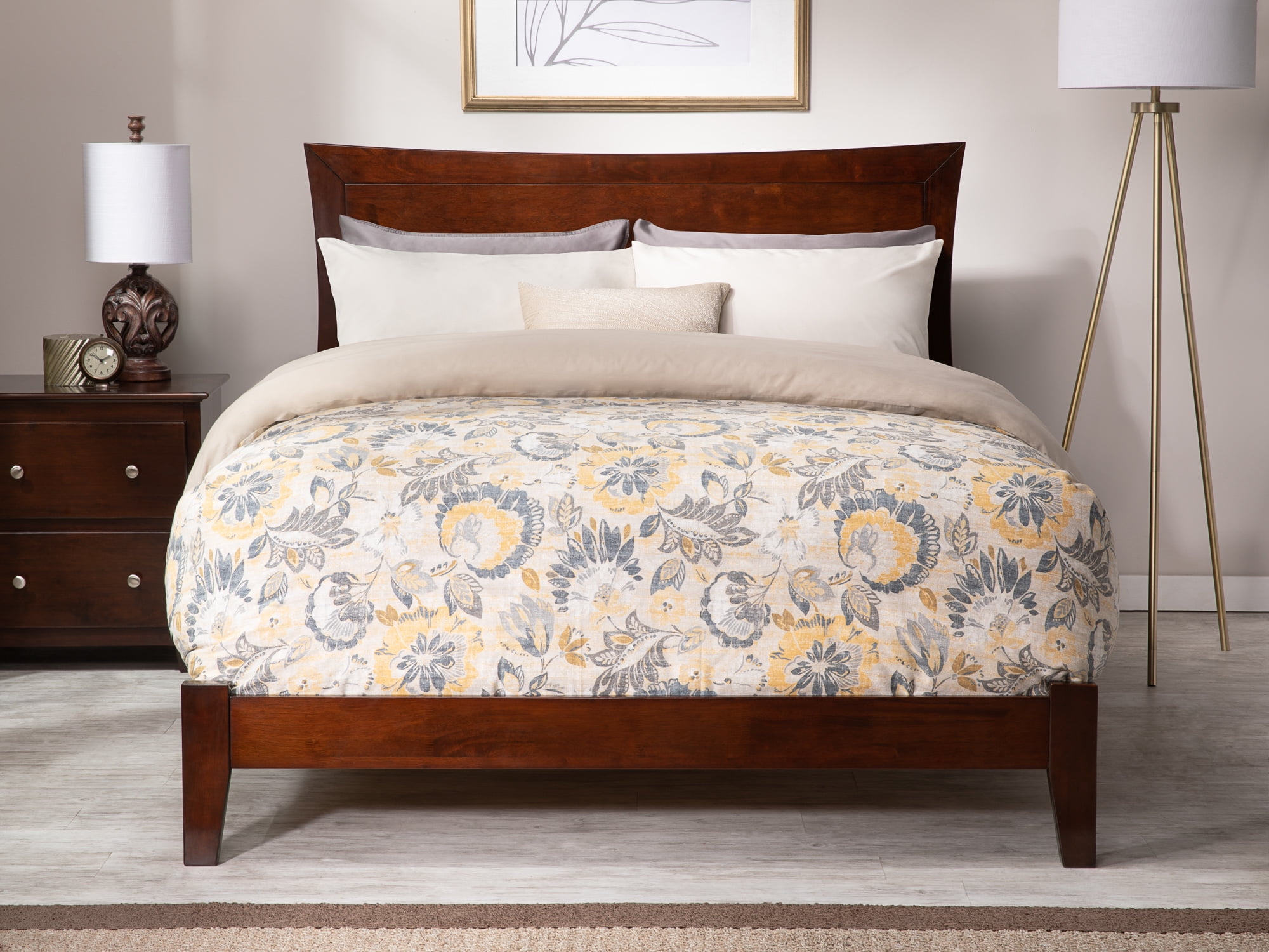 AFI Metro Queen Wood Foundation Bed Frame with Panel Headboard, Walnut