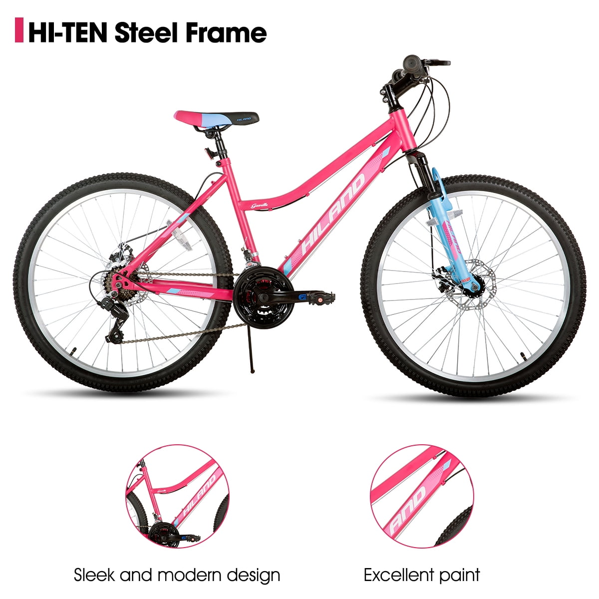 Hiland 26 Inch Mountain Bike, 18 Speed MTB with Dual Disc Brake, Mountain Bike for Men Women, High Carbon Steel Frame Bicycle