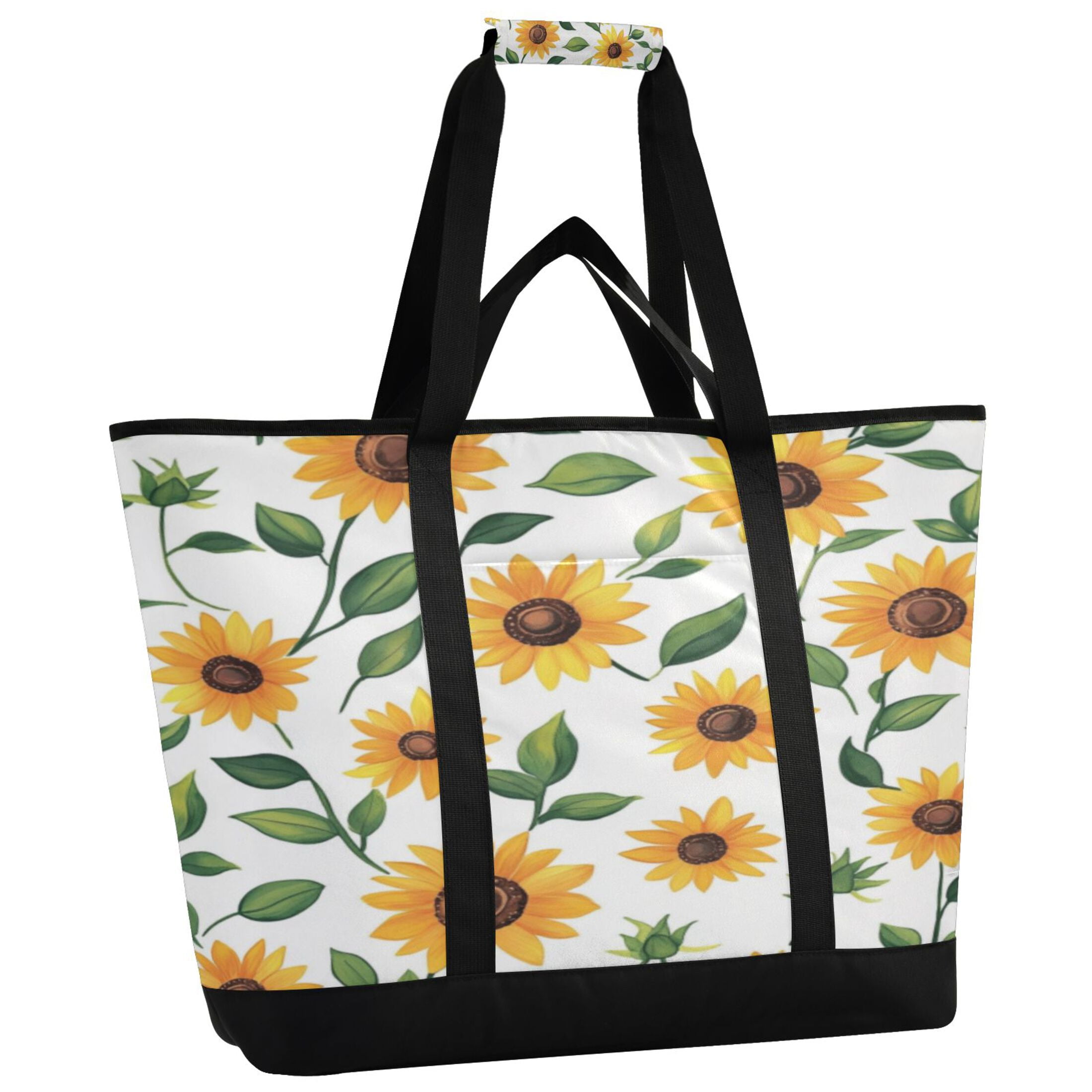 Large Hand-held Ice Pack Picnic Bag Insulation and Refrigeration Suitable for Shopping Picnics and Camping Lovely Sunflower