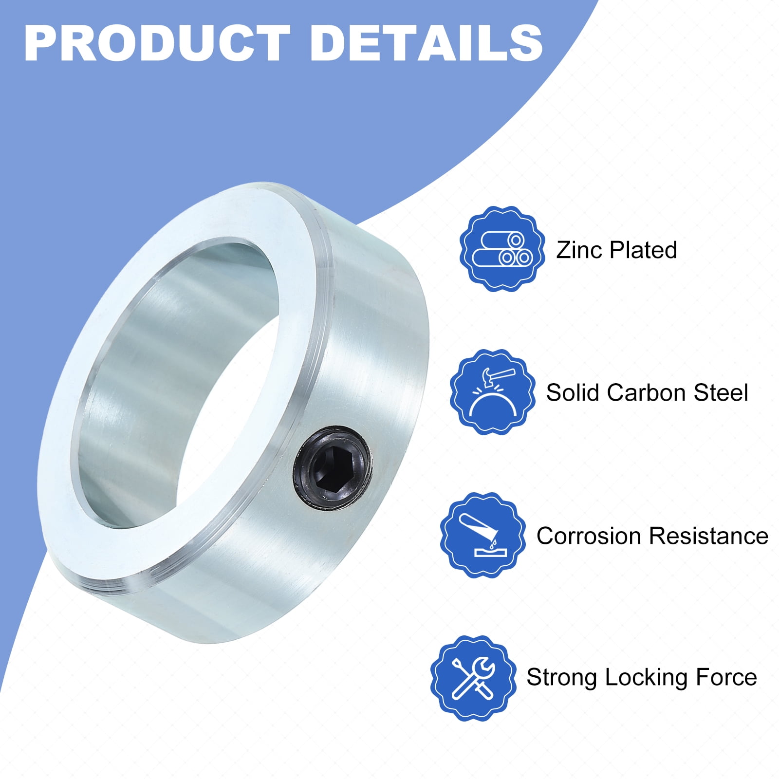 Uxcell 4pack Set Screw Collars 1-7/8" Bore Zinc Plated Steel Shaft Collars, 2-3/4" OD, 7/8" Width Axle Collar Clamp for Linear Rod Shaft Guide