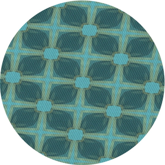 Ahgly Company Machine Washable Indoor Round Transitional Medium Teal Green Area Rugs, 4' Round