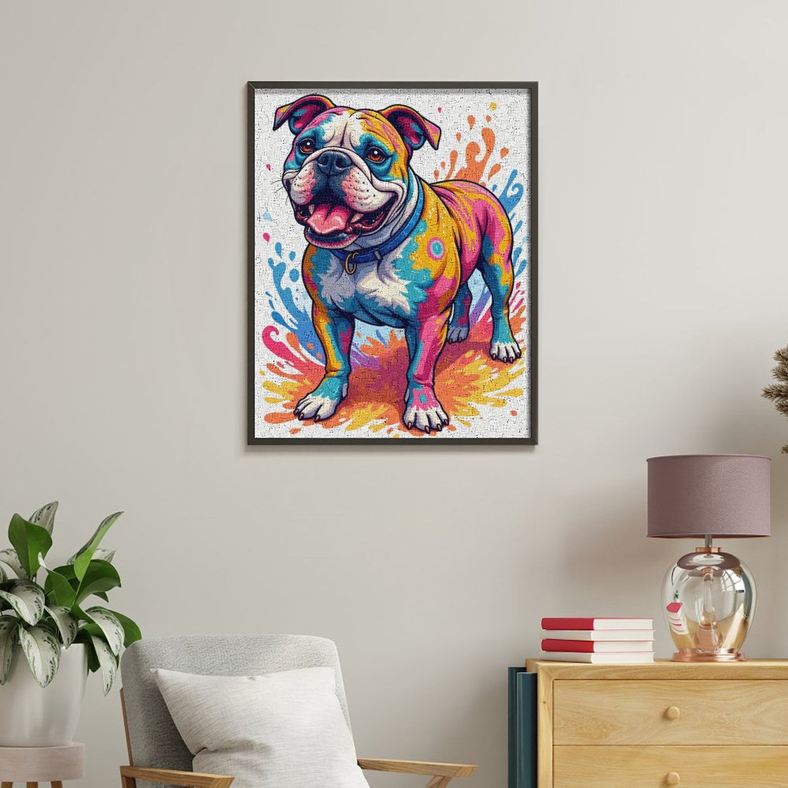 Paint By Numbers Kit for Adults Beginner - DIY Colorful Bulldog Art Splash Canvas Painting Kits for Adults, Frameless Paint By Number for Adults for Home Wall Decor 16x20 Inch