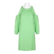 Nine West Banded Neck Cutout Shoulder Long Sleeve Keyhole Back Solid Crepe Dress-SPROUT / 6