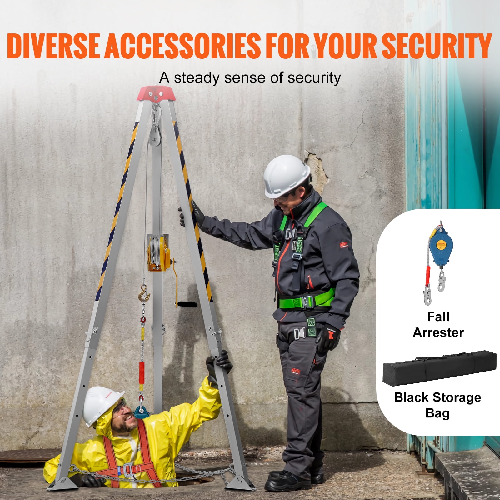 KFFKFF 1200 lbs Confined Space Tripod Kit Rescue Tripod Fall Protection 4-7 ft. Legs