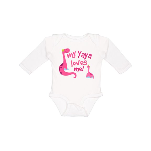 Inktastic My Yaya Loves Me Granddaughter Dinosaur Girls Long Sleeve Baby Bodysuit
