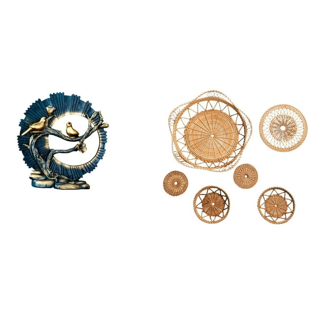 Figuras de resina artesanales y arte de pared tejido de ratán para decorar el hogar, estantería, sala de estar, escritorio interior, salón de té,