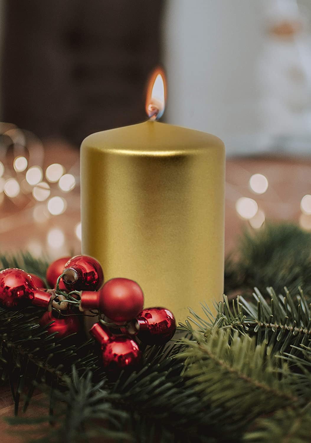 Hyoola 2.75 x 5 inch Metallic Gold Unscented European Made Pillar Candles, Paraffin Wax with Cotton Wicks, 6-Pack