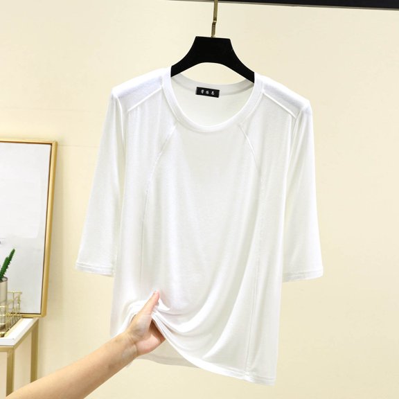 JnLxul Womens Tops Casual Loose Summer Comfy Loungewear T-Shirts Elbow Length Sleeve Crew Neck Plain Tee Tops