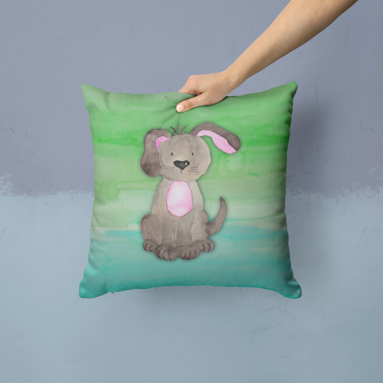 Dog Teal and Green Watercolor Fabric Decorative Pillow