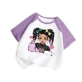 thumbnail image 1 of Chemises Filles Mignonnes Col Rond Manches Courtes Imprimé Manches Raglan Tee Été Décontracté Hauts Filles Violet 3 Ans-4 Ans, 1 of 3