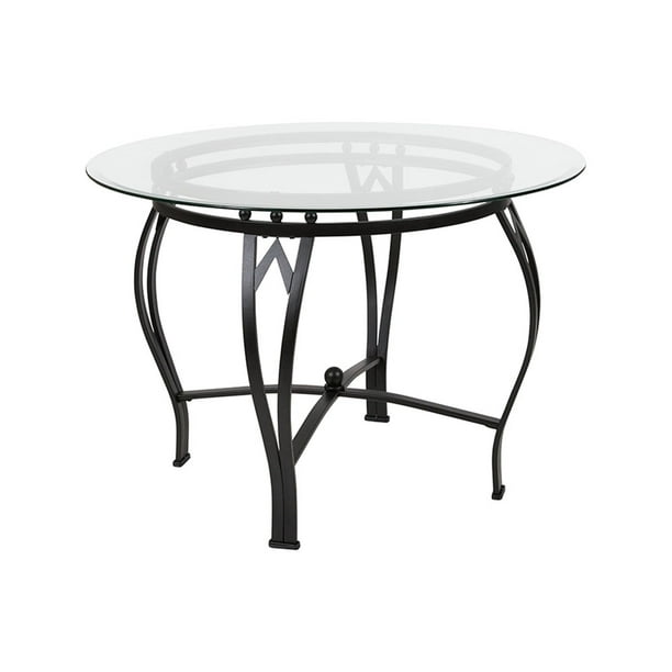Offex 42 Round Glass Dining Table With Black Metal Frame Com Offex 42 Round Glass Dining Table With, 42 Round Metal Table Top