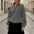 thumbnail image 2 of Womens Half Zip Fleece Pullover Long Sleeve Oversized Sherpa Sweatshirt Warm Zipper High Neck Fuzzy Sweater Tops (L, Gray), 2 of 7