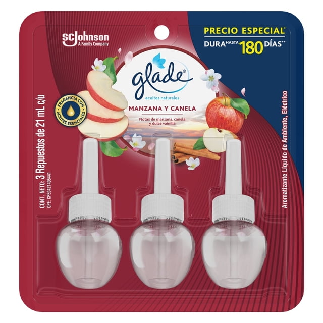 Repuesto de aromatizante ambiental Glade Aceites Naturales eléctrico manzana y canela 3 pzas