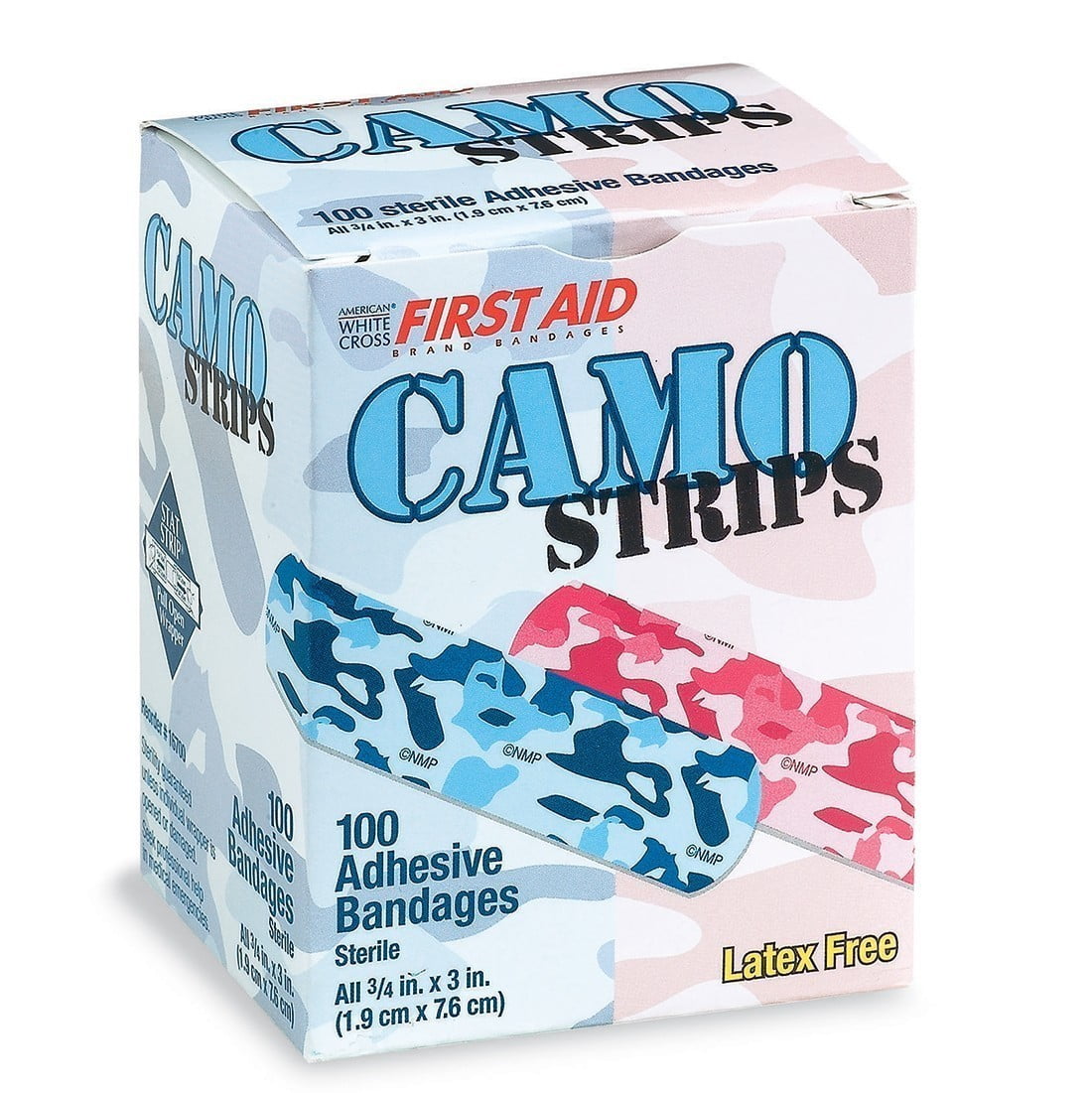 American® White Cross Stat Strip® Kid Design (Blue / Pink Camo) Adhesive Strip, 3/4 x 3 Inch