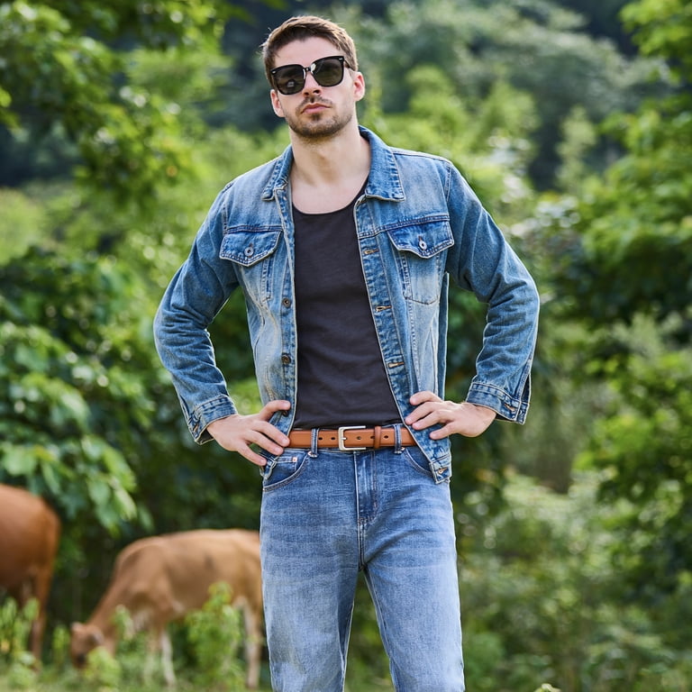 Fianmy Men's Leather Belt, Tan Handmade Classic photo 6