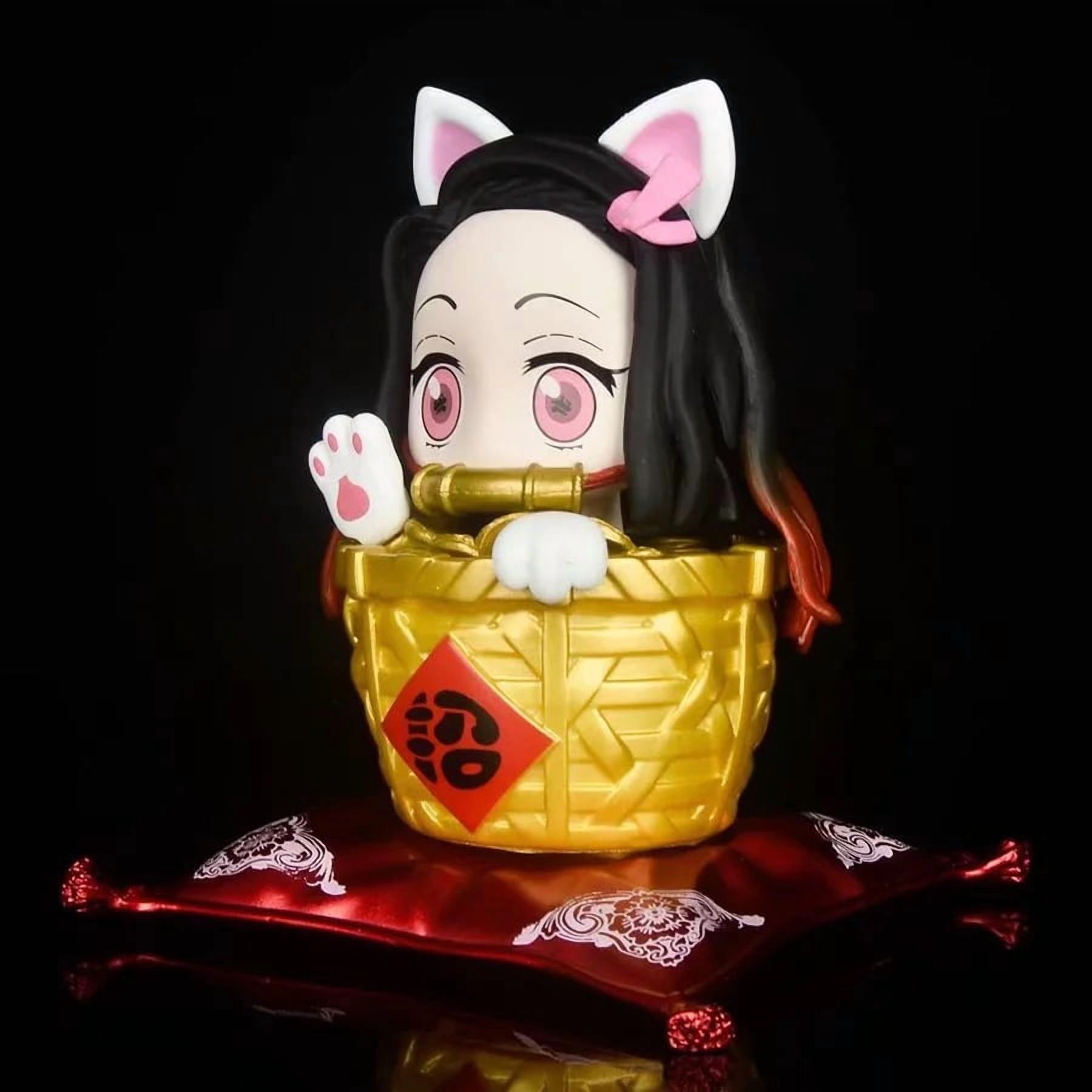 New Kamado Nezuko (Lucky Cat Ver) Character Anime Model Statue Action Figures Desktop Ornament Popular Decorations Fan Souvenirs Creative Gift Collectable